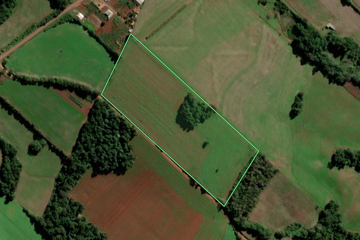Imagem de satélite do imóvel rural em Santo Ângelo (RS), com o contorno declarado no CAR desenhado por cima.