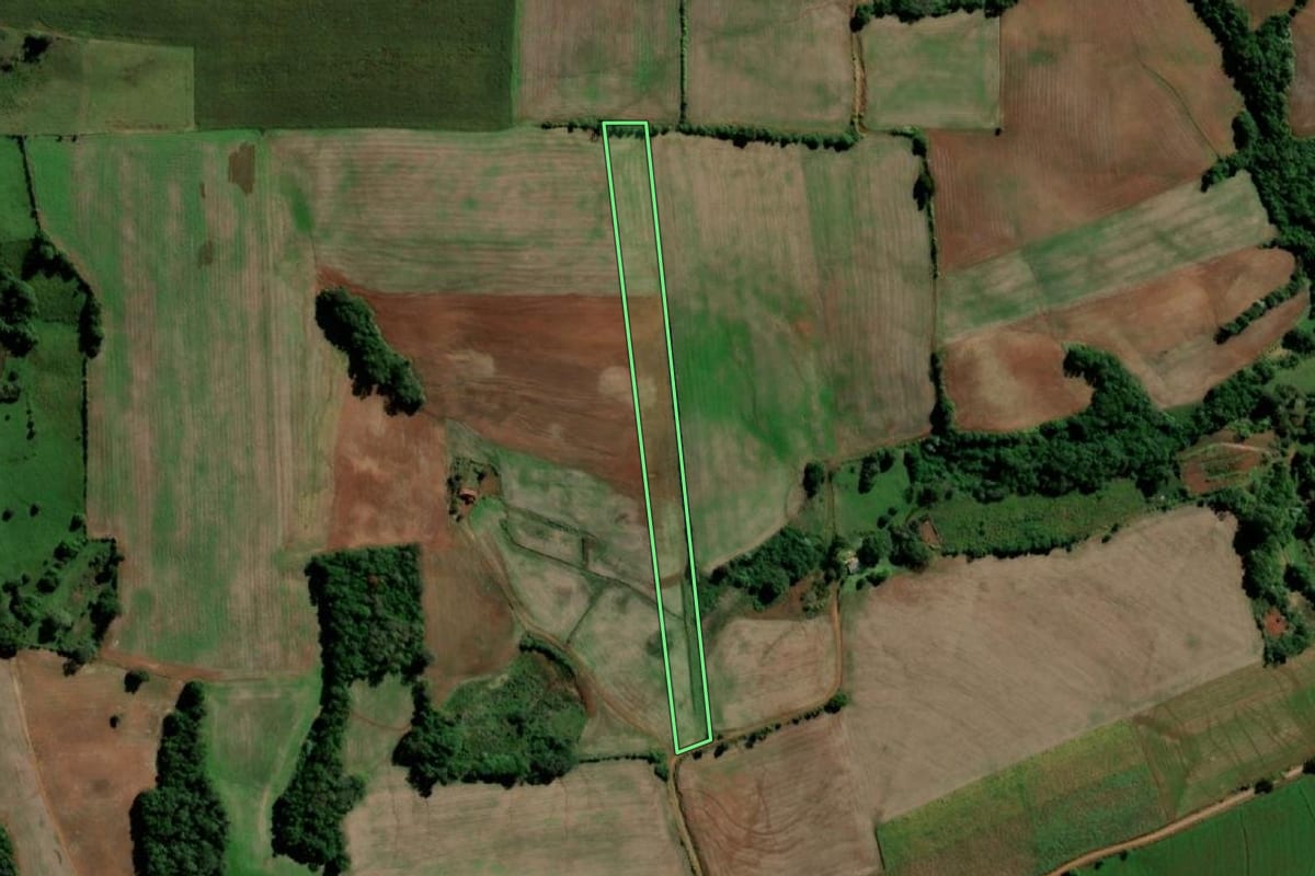 Imagem de satélite do imóvel rural em Santo Ângelo (RS), com o contorno declarado no CAR desenhado por cima.