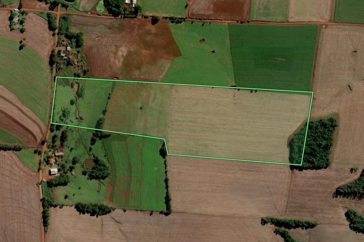 Imagem de satélite do imóvel rural em Santo Ângelo (RS), com o contorno declarado no CAR desenhado por cima.