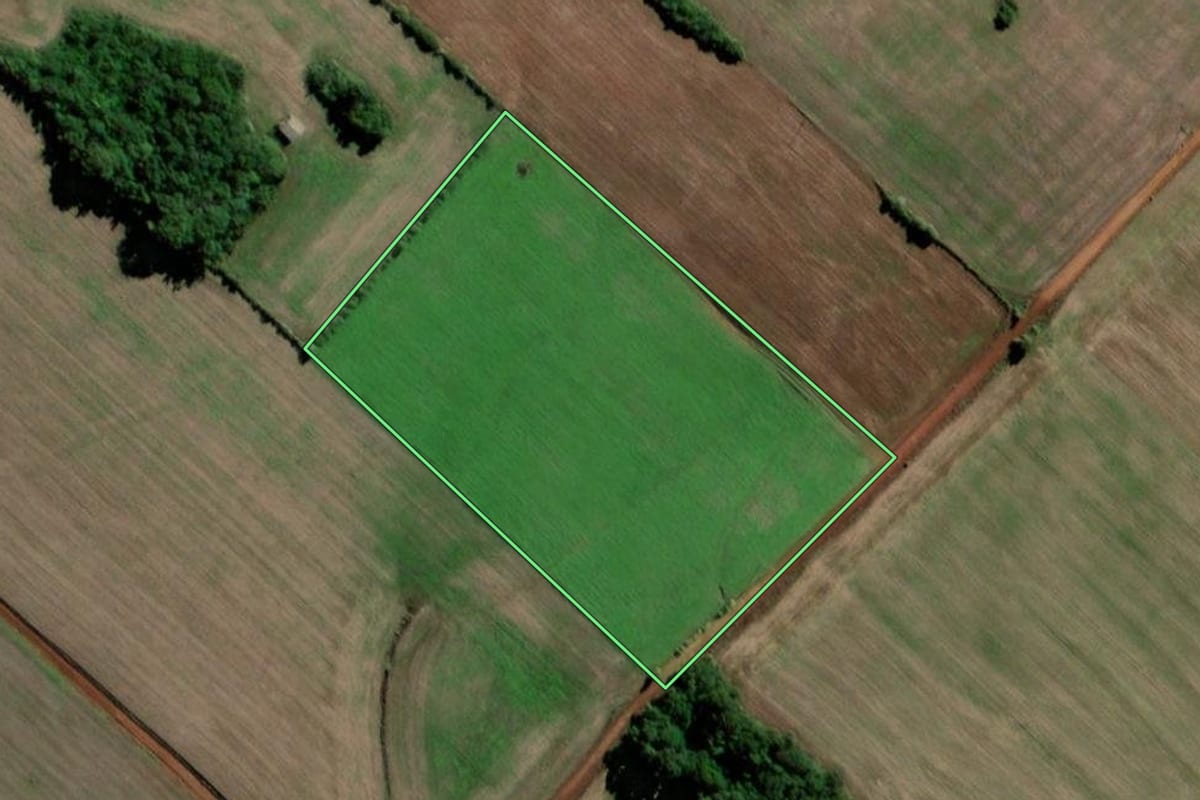 Imagem de satélite do imóvel rural em Santo Ângelo (RS), com o contorno declarado no CAR desenhado por cima.