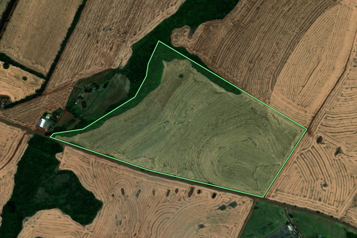 Imagem de satélite do imóvel rural em Santo Ângelo (RS), com o contorno declarado no CAR desenhado por cima.