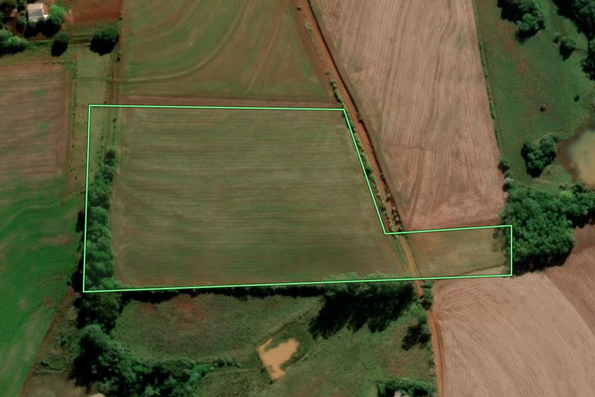 Imagem de satélite do imóvel rural em Santo Ângelo (RS), com o contorno declarado no CAR desenhado por cima.