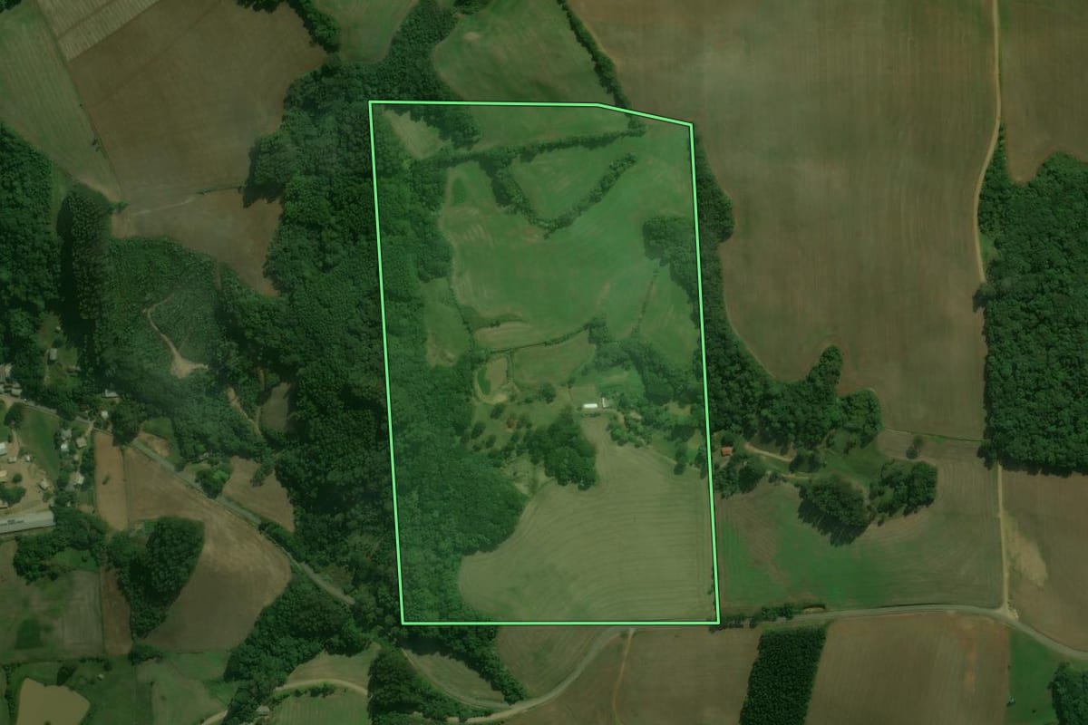 Imagem de satélite do imóvel rural em Santo Antônio do Palma (RS), com o contorno declarado no CAR desenhado por cima.