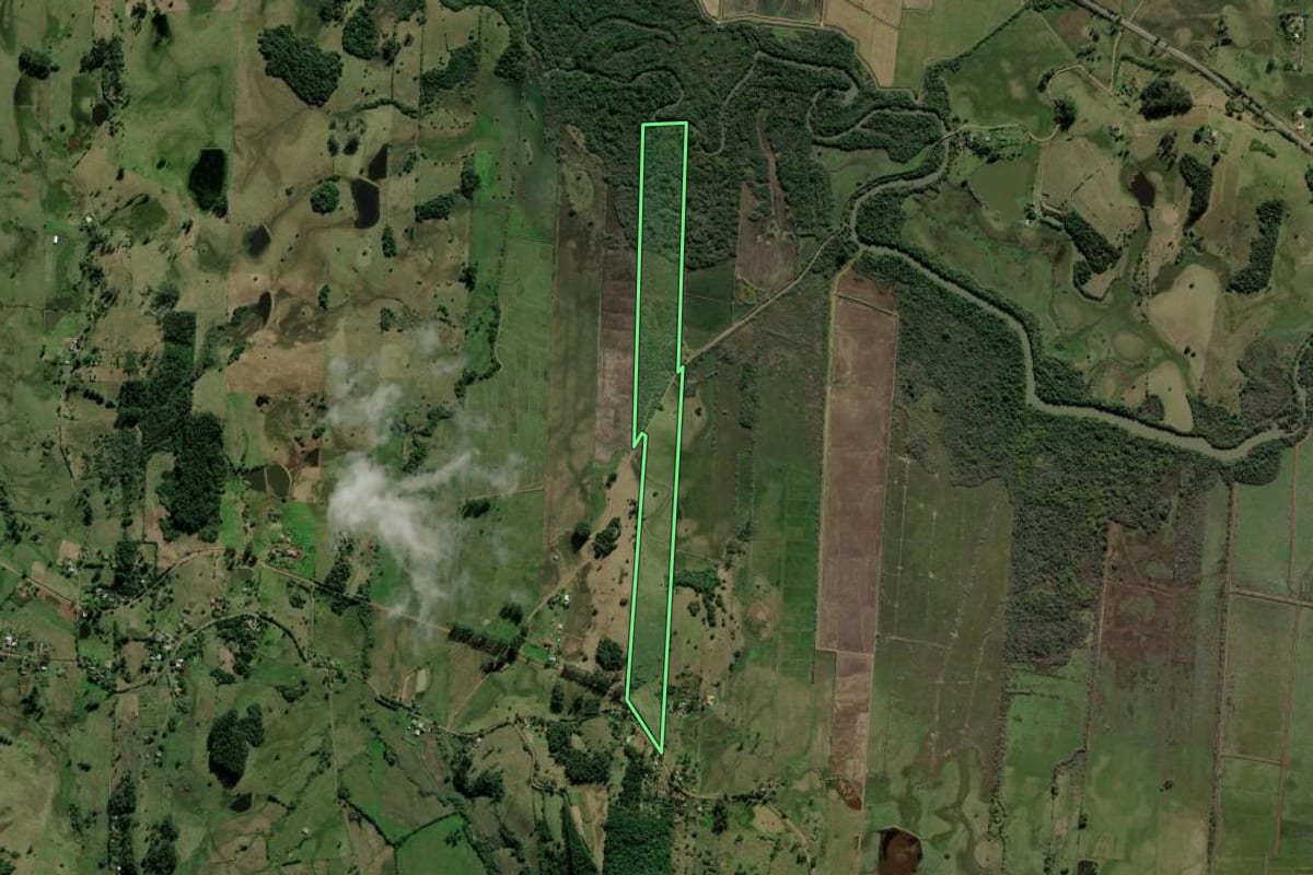 Imagem de satélite do imóvel rural em Santo Antônio da Patrulha (RS), com o contorno declarado no CAR desenhado por cima.