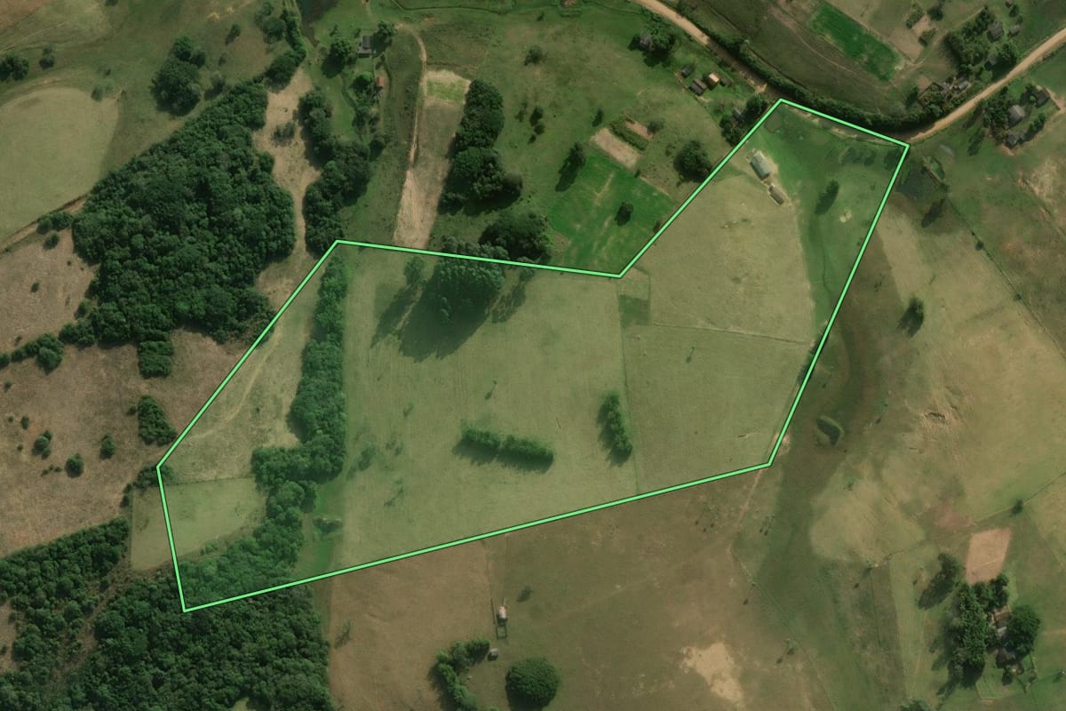 Imagem de satélite do imóvel rural em Santo Antônio da Patrulha (RS), com o contorno declarado no CAR desenhado por cima.