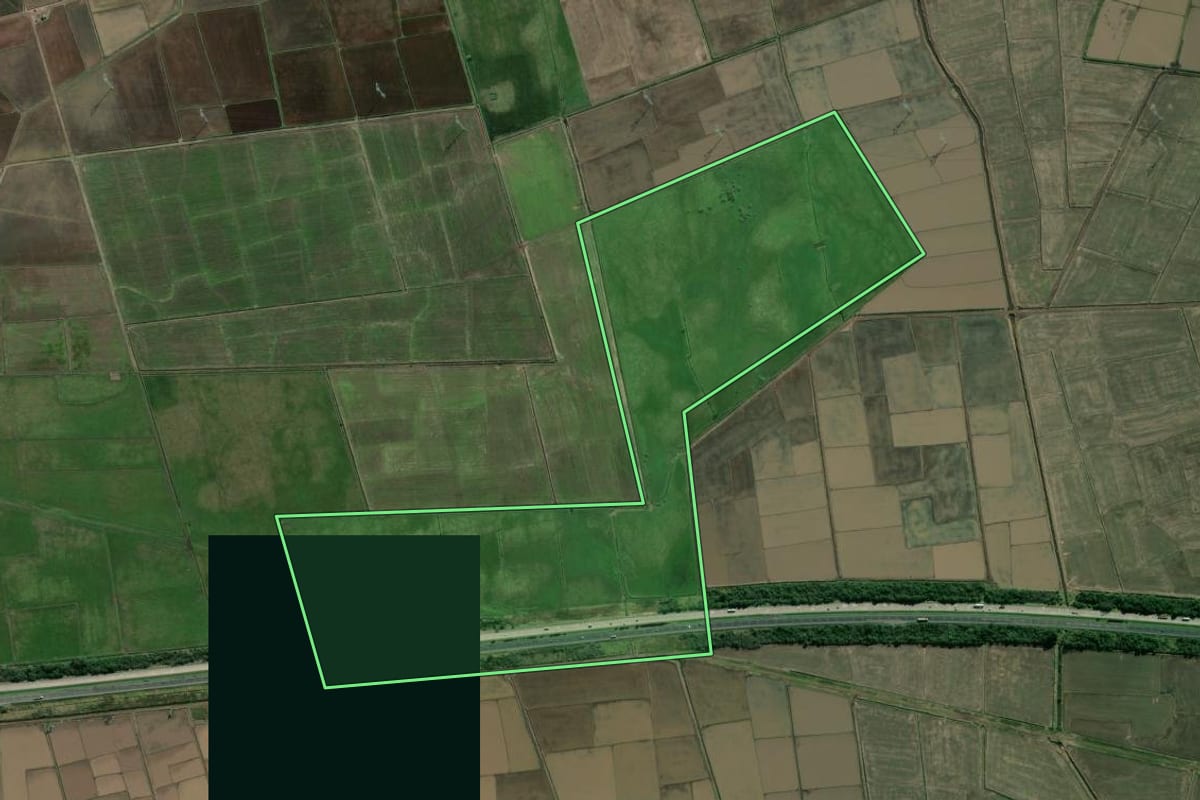 Imagem de satélite do imóvel rural em Santo Antônio da Patrulha (RS), com o contorno declarado no CAR desenhado por cima.