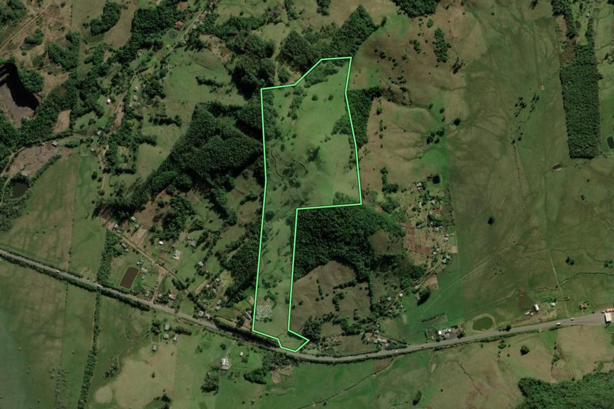 Imagem de satélite do imóvel rural em Santo Antônio da Patrulha (RS), com o contorno declarado no CAR desenhado por cima.