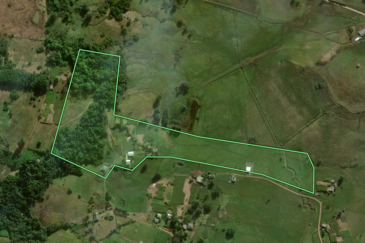 Imagem de satélite do imóvel rural em Santo Antônio da Patrulha (RS), com o contorno declarado no CAR desenhado por cima.