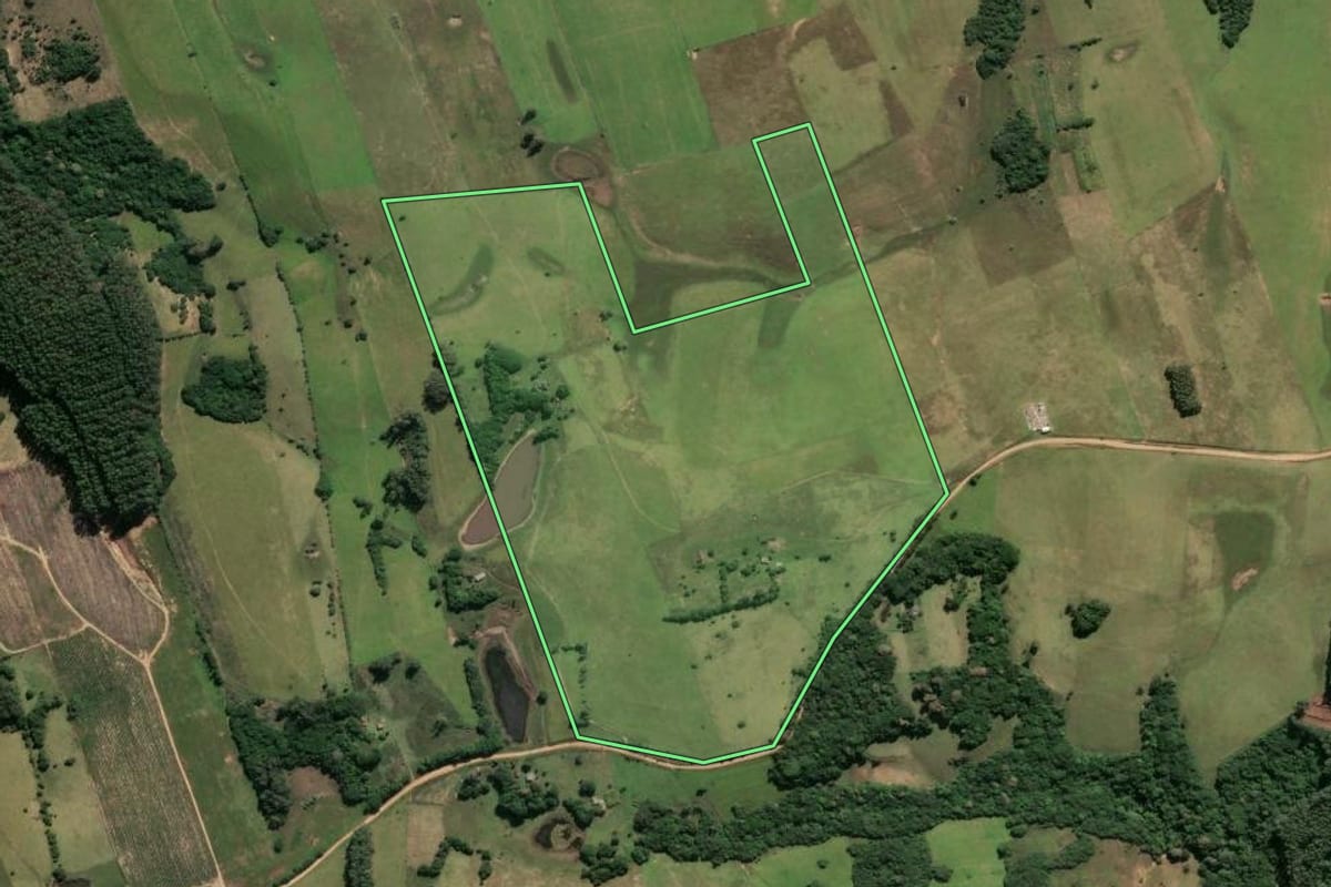 Imagem de satélite do imóvel rural em Santo Antônio da Patrulha (RS), com o contorno declarado no CAR desenhado por cima.