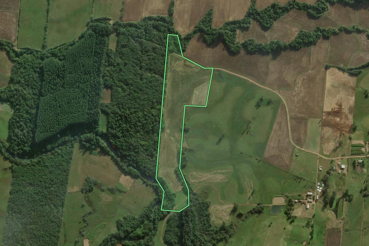 Imagem de satélite do imóvel rural em Santo Antônio da Patrulha (RS), com o contorno declarado no CAR desenhado por cima.