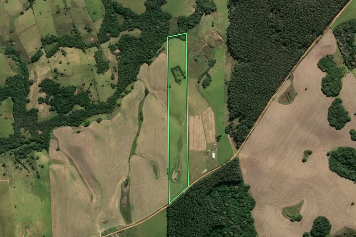 Imagem de satélite do imóvel rural em Santo Antônio da Patrulha (RS), com o contorno declarado no CAR desenhado por cima.