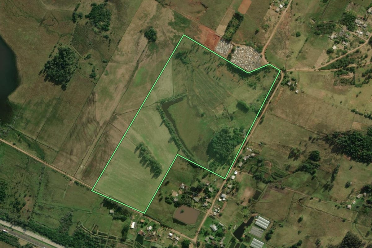 Imagem de satélite do imóvel rural em Santo Antônio da Patrulha (RS), com o contorno declarado no CAR desenhado por cima.