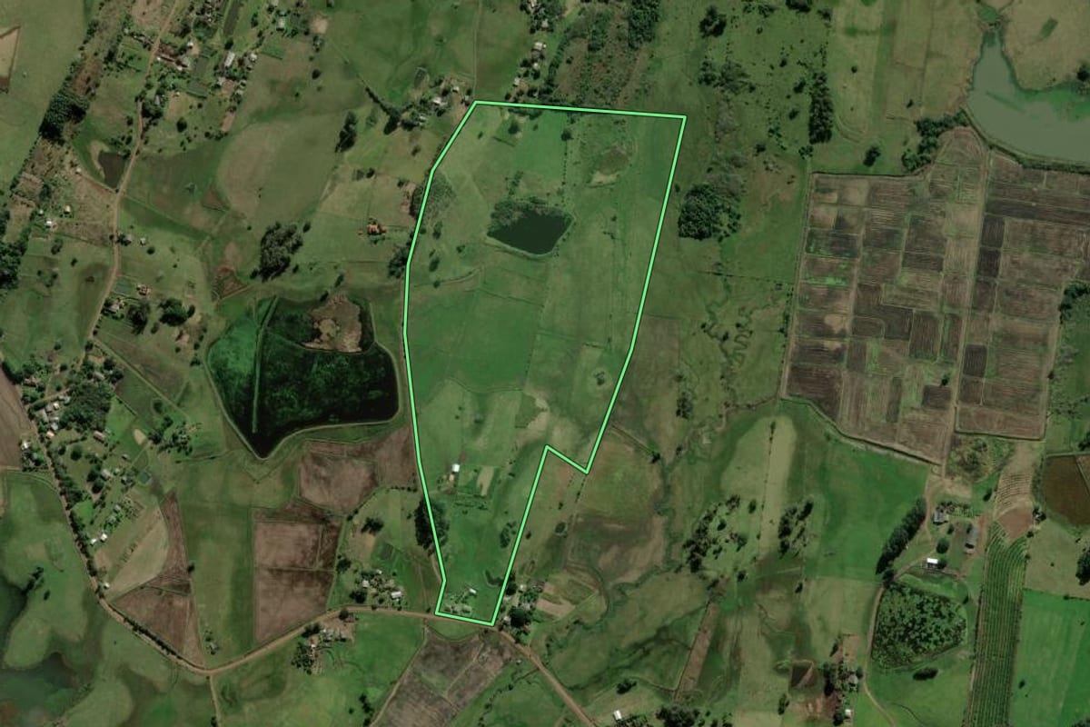 Imagem de satélite do imóvel rural em Santo Antônio da Patrulha (RS), com o contorno declarado no CAR desenhado por cima.