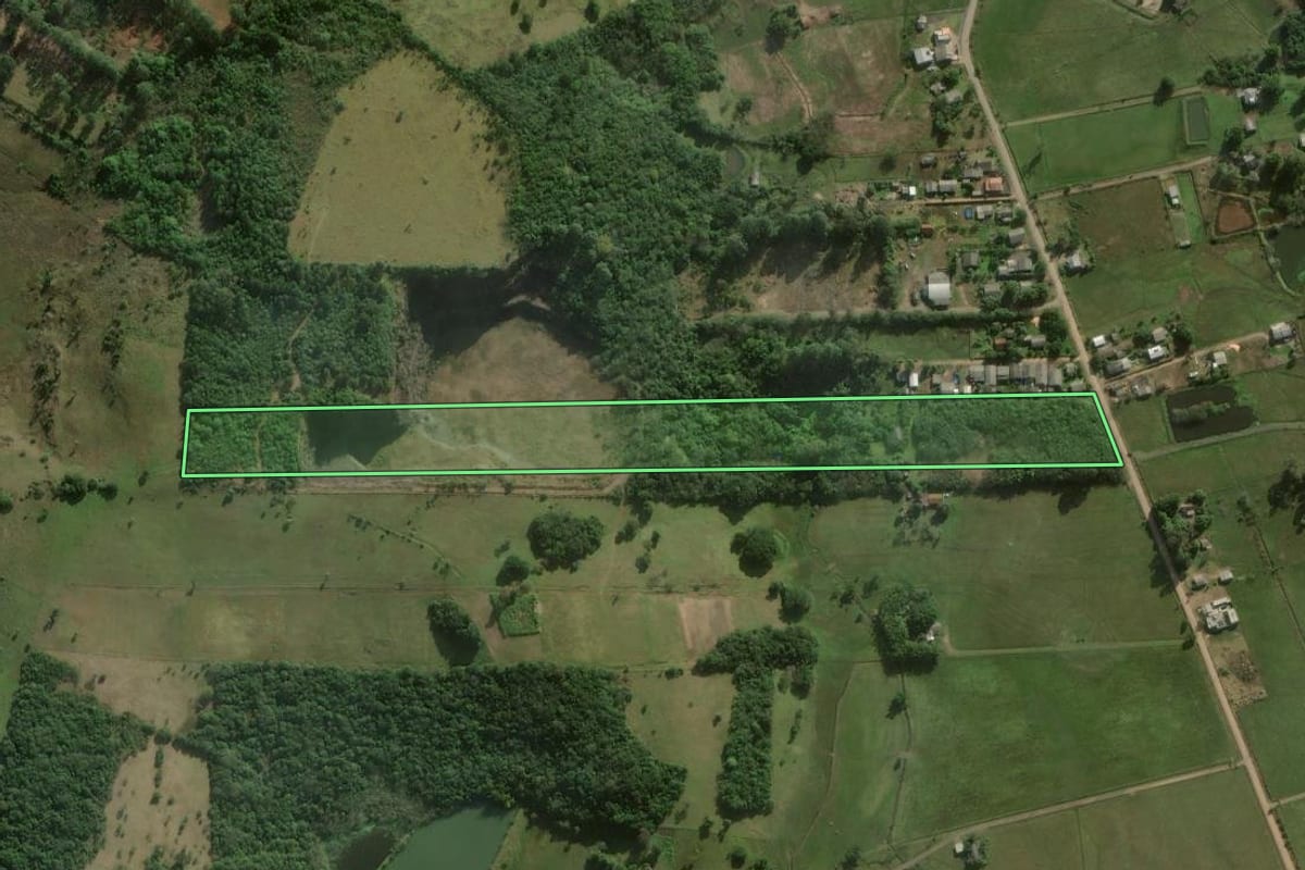 Imagem de satélite do imóvel rural em Santo Antônio da Patrulha (RS), com o contorno declarado no CAR desenhado por cima.