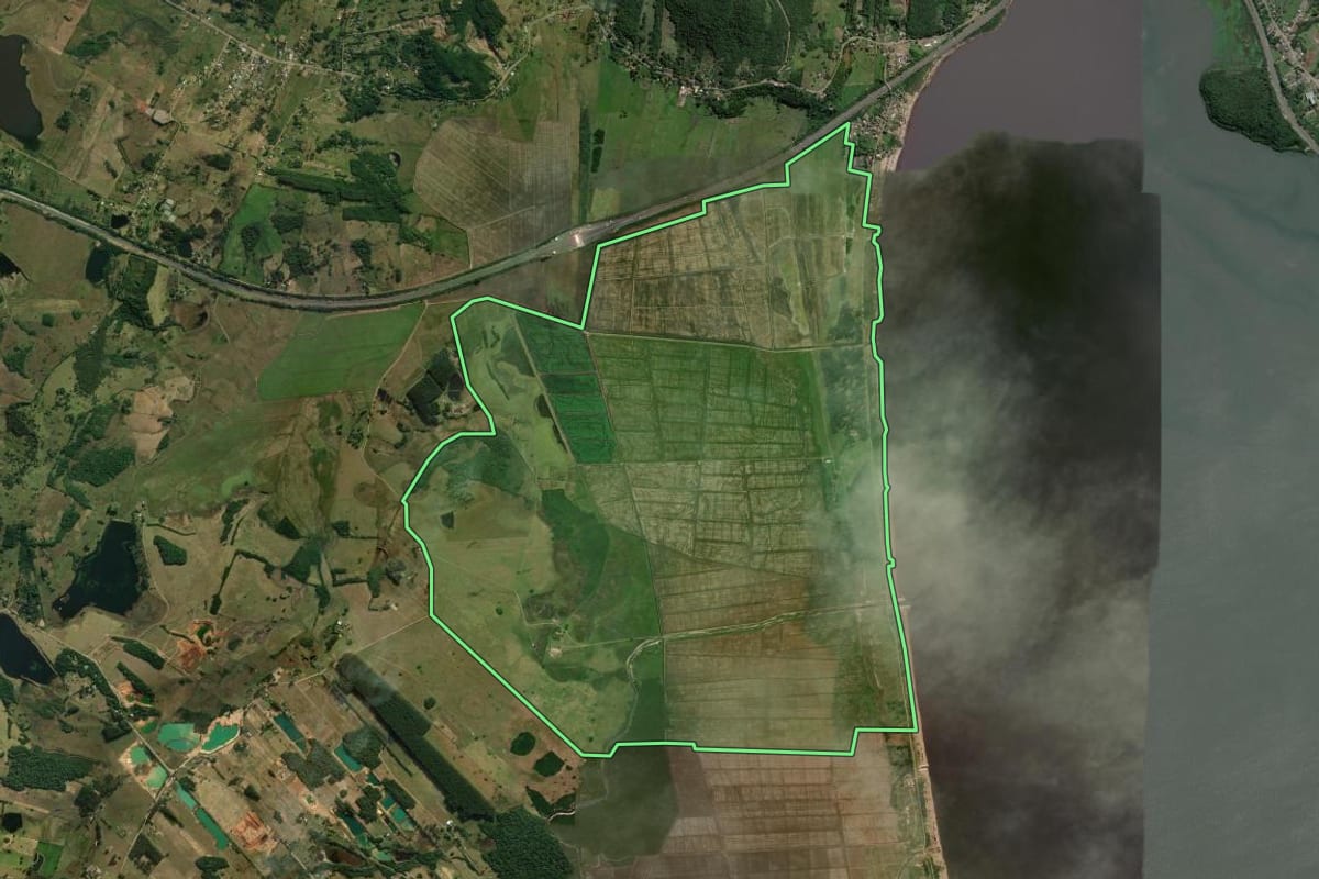 Imagem de satélite do imóvel rural em Santo Antônio da Patrulha (RS), com o contorno declarado no CAR desenhado por cima.