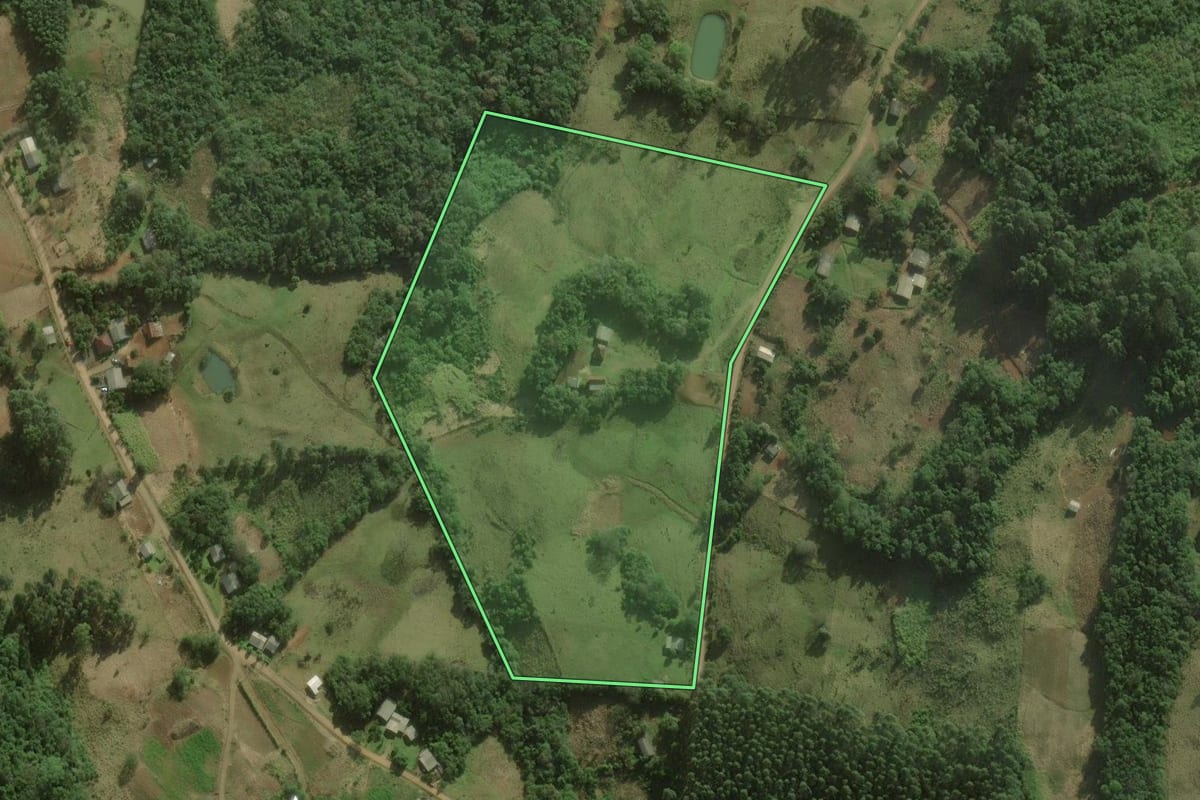 Imagem de satélite do imóvel rural em Santo Antônio da Patrulha (RS), com o contorno declarado no CAR desenhado por cima.