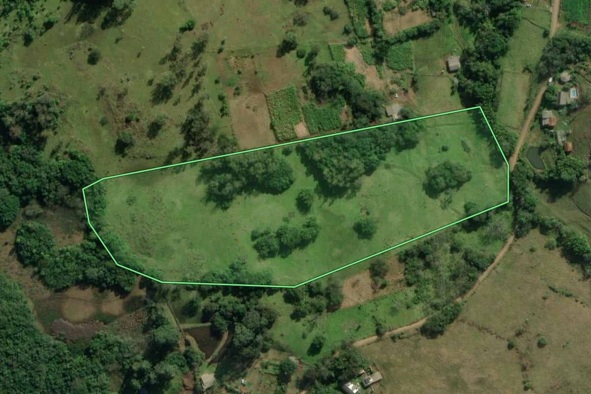 Imagem de satélite do imóvel rural em Santo Antônio da Patrulha (RS), com o contorno declarado no CAR desenhado por cima.
