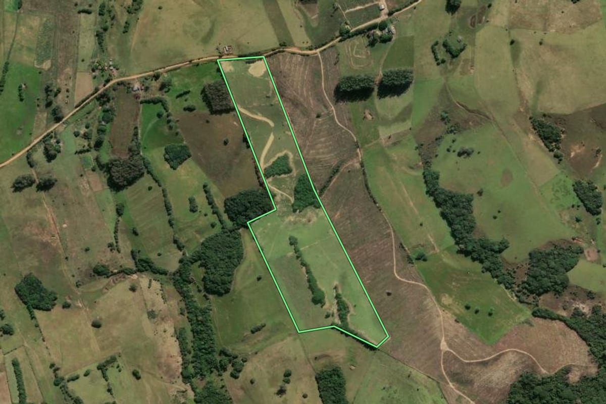 Imagem de satélite do imóvel rural em Santo Antônio da Patrulha (RS), com o contorno declarado no CAR desenhado por cima.