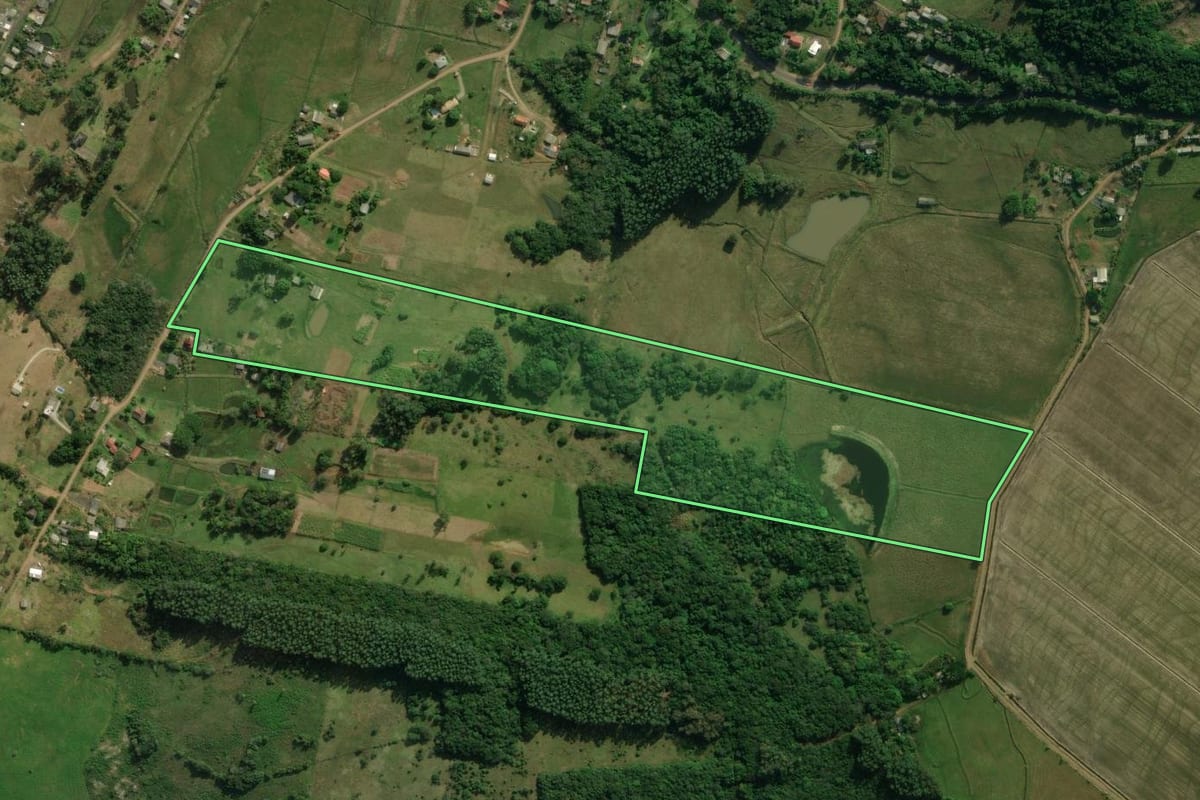 Imagem de satélite do imóvel rural em Santo Antônio da Patrulha (RS), com o contorno declarado no CAR desenhado por cima.