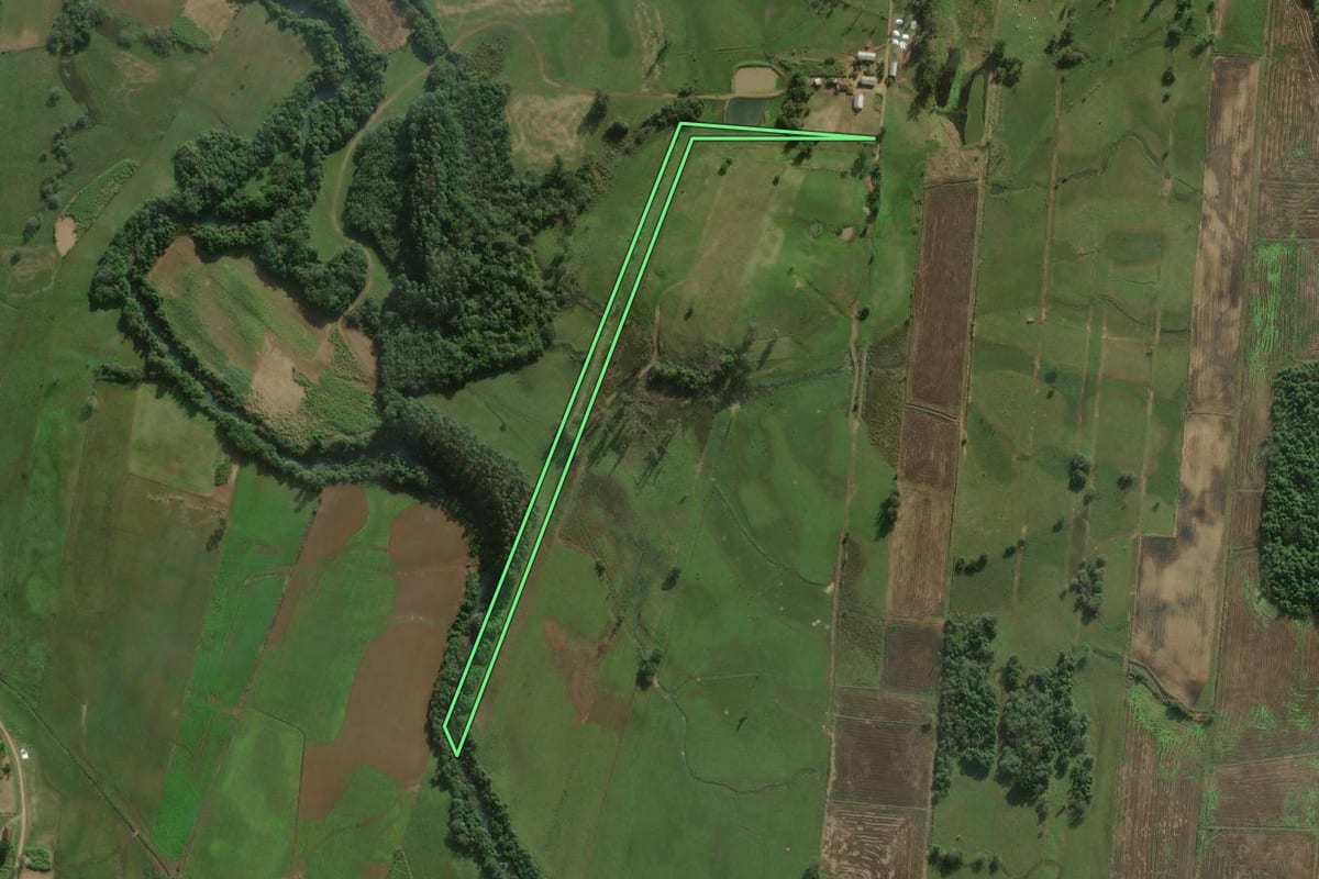 Imagem de satélite do imóvel rural em Santo Antônio da Patrulha (RS), com o contorno declarado no CAR desenhado por cima.