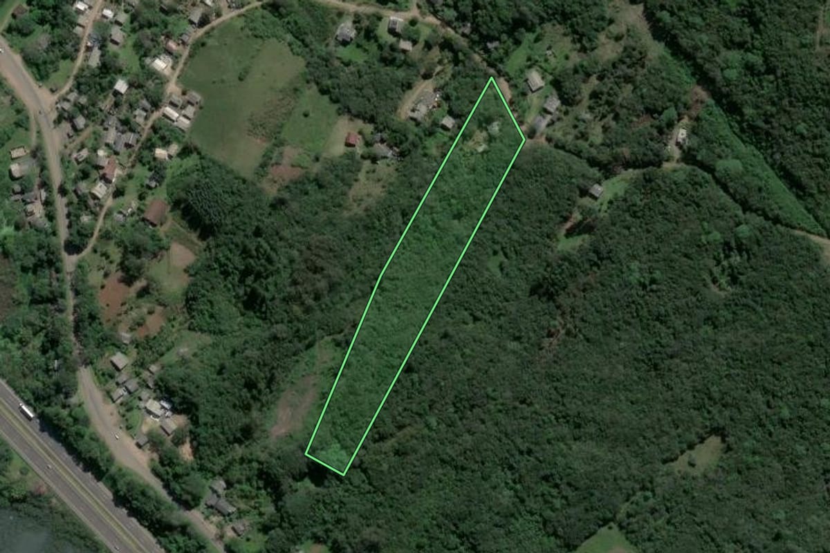 Imagem de satélite do imóvel rural em Santo Antônio da Patrulha (RS), com o contorno declarado no CAR desenhado por cima.