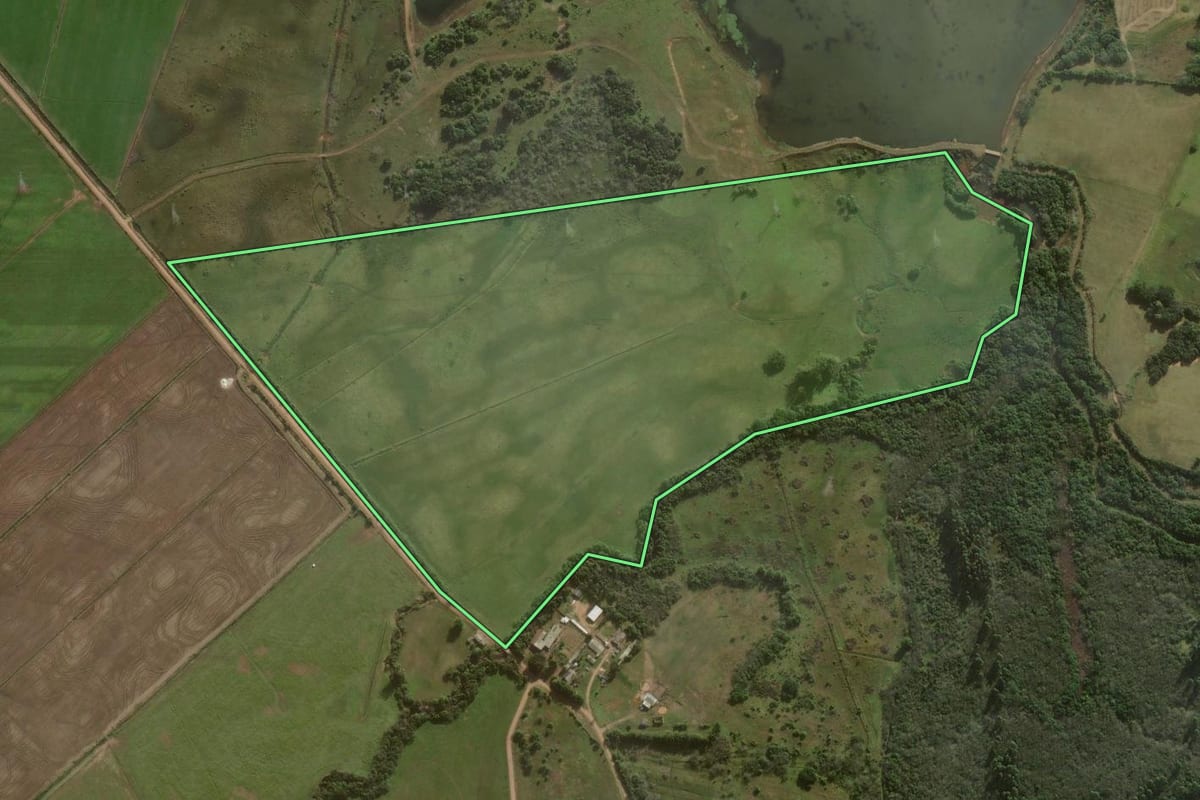 Imagem de satélite do imóvel rural em Santo Antônio da Patrulha (RS), com o contorno declarado no CAR desenhado por cima.