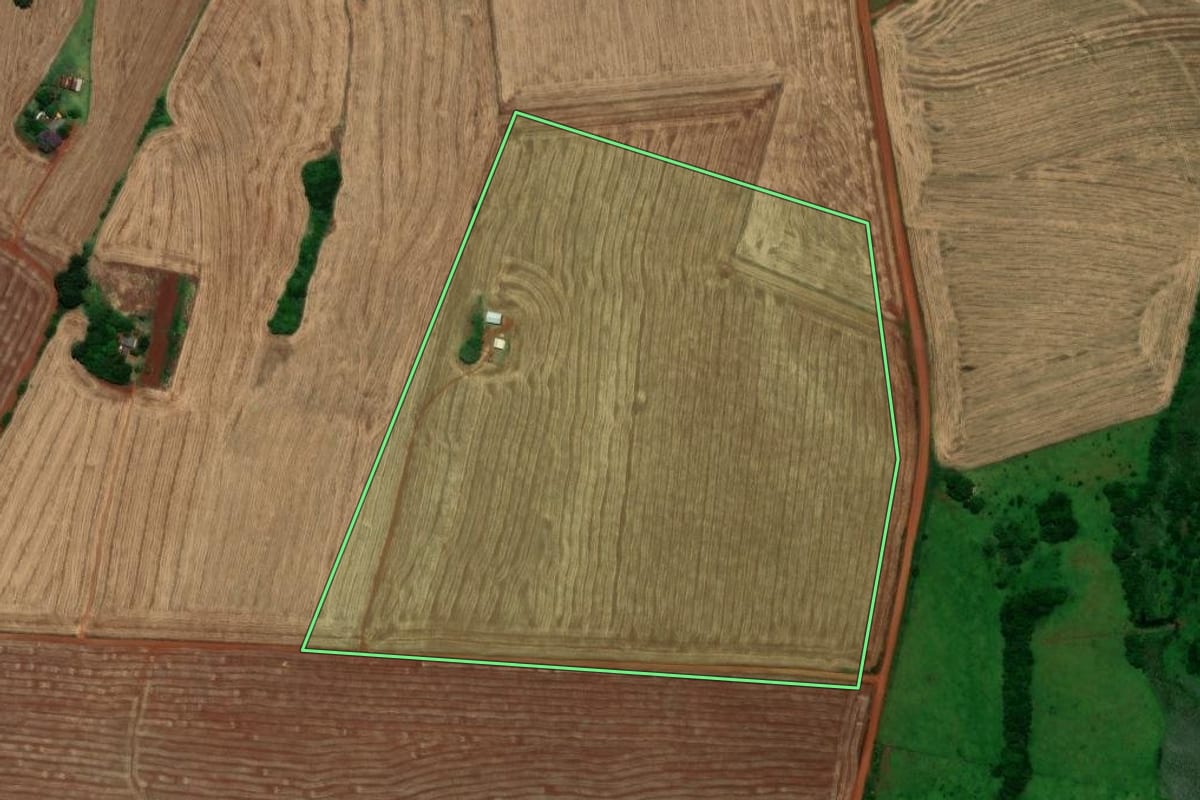 Imagem de satélite do imóvel rural em Santo Antônio das Missões (RS), com o contorno declarado no CAR desenhado por cima.