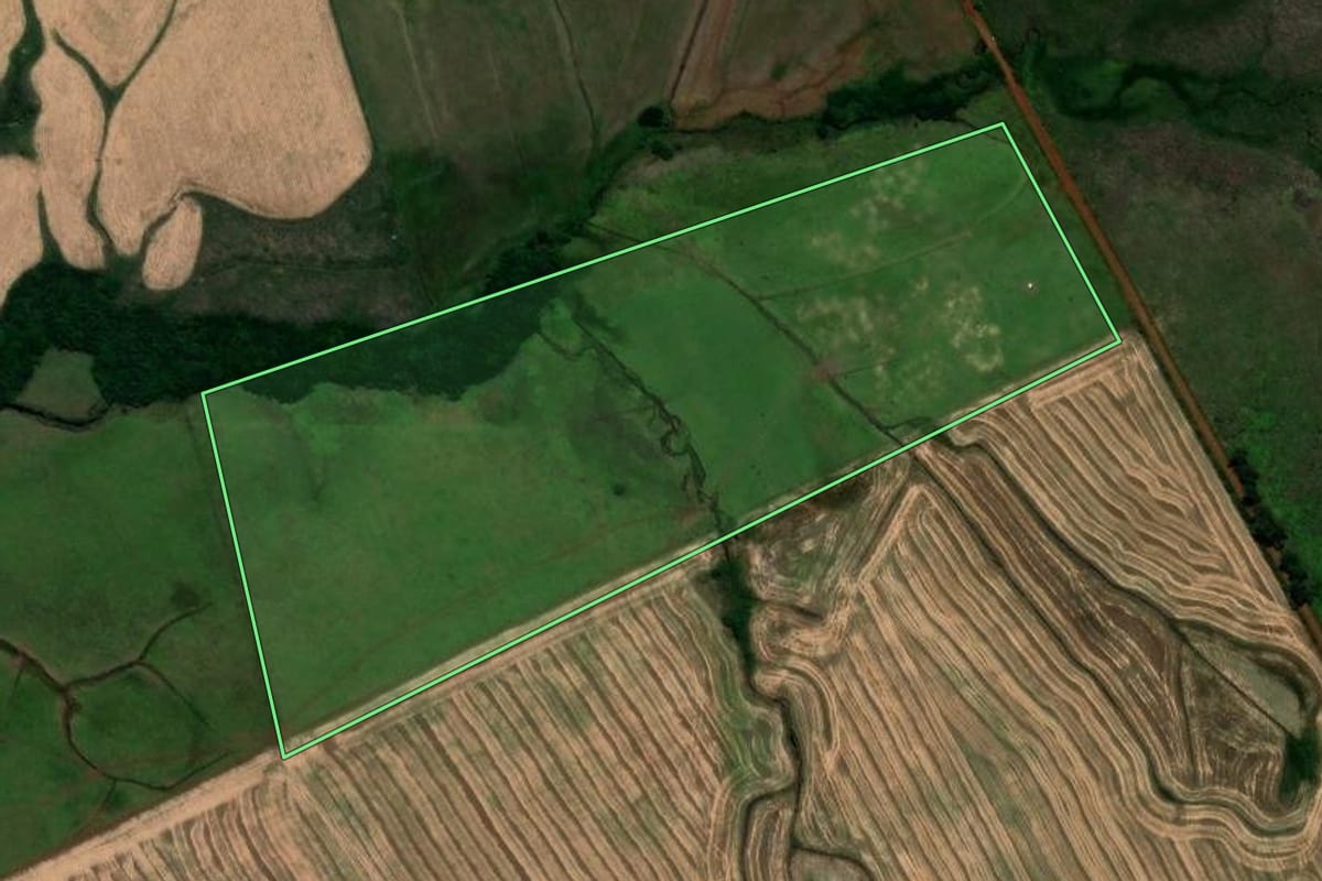 Imagem de satélite do imóvel rural em Santo Antônio das Missões (RS), com o contorno declarado no CAR desenhado por cima.