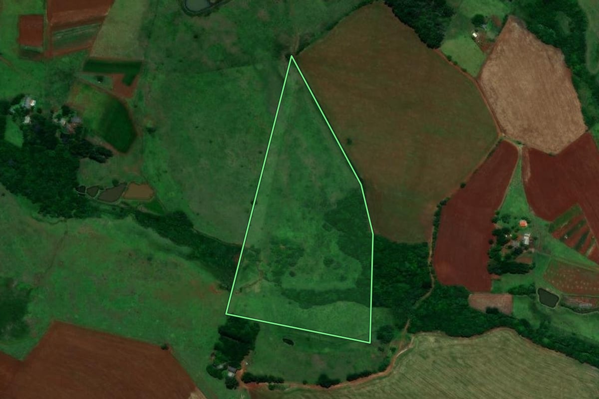 Imagem de satélite do imóvel rural em Santo Antônio das Missões (RS), com o contorno declarado no CAR desenhado por cima.