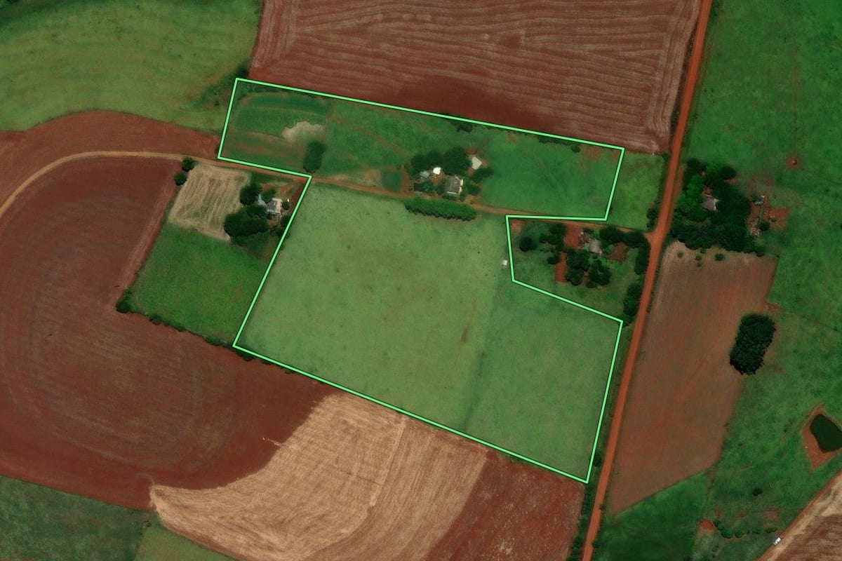 Imagem de satélite do imóvel rural em Santo Antônio das Missões (RS), com o contorno declarado no CAR desenhado por cima.