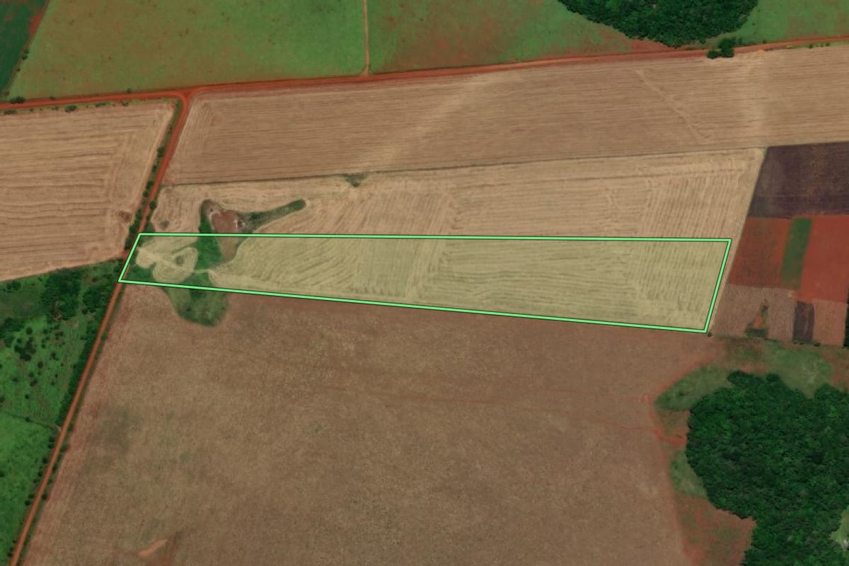 Imagem de satélite do imóvel rural em Santo Antônio das Missões (RS), com o contorno declarado no CAR desenhado por cima.