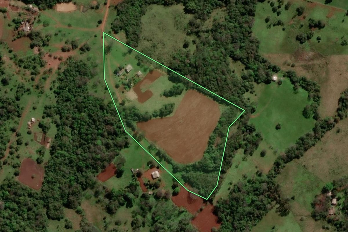 Imagem de satélite do imóvel rural em Santo Antônio das Missões (RS), com o contorno declarado no CAR desenhado por cima.