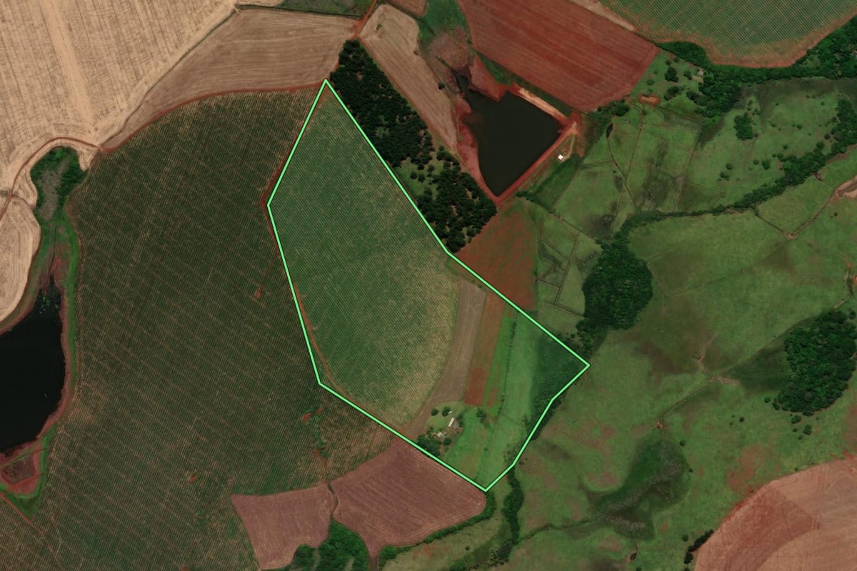 Imagem de satélite do imóvel rural em Santo Antônio das Missões (RS), com o contorno declarado no CAR desenhado por cima.