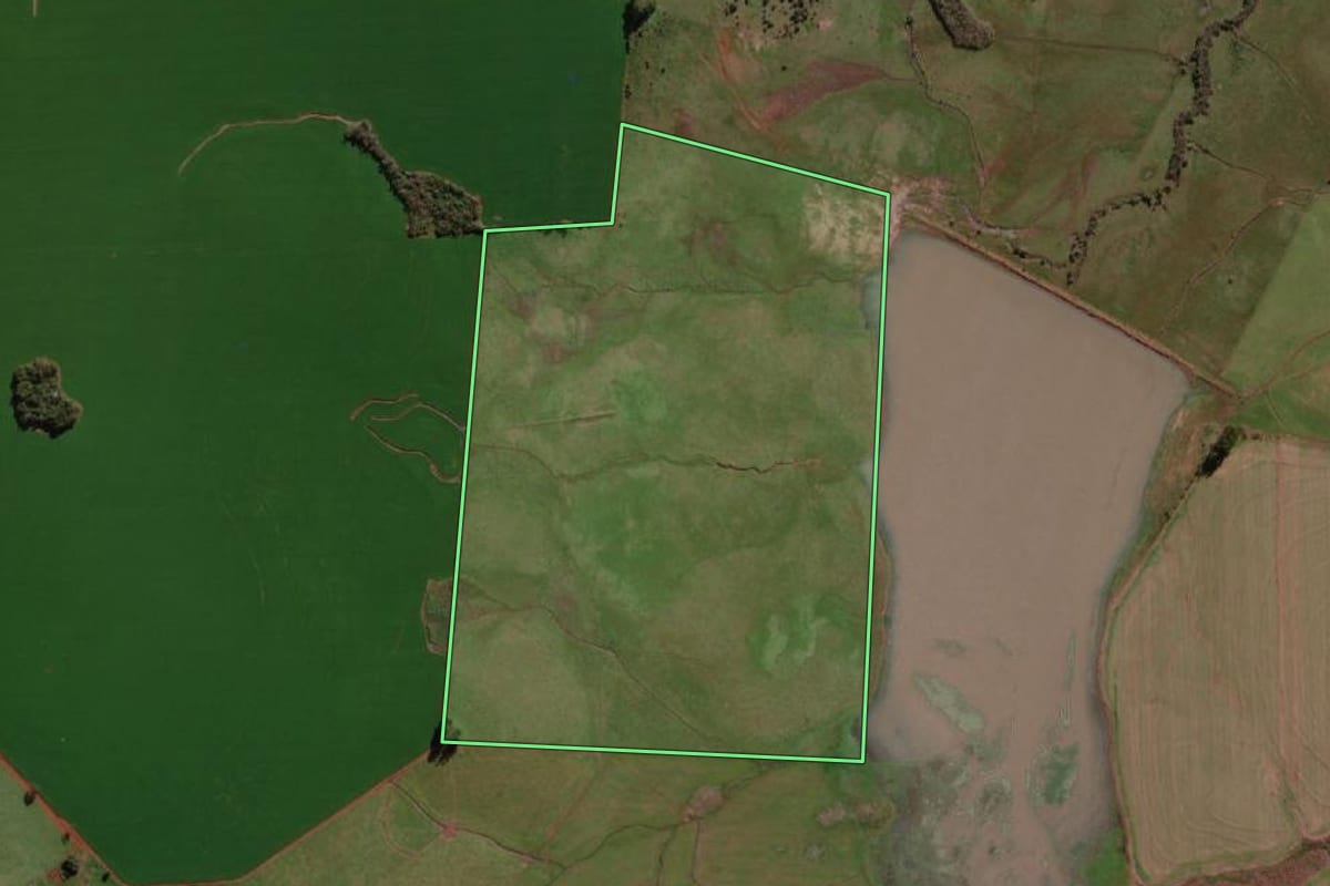 Imagem de satélite do imóvel rural em Santo Antônio das Missões (RS), com o contorno declarado no CAR desenhado por cima.