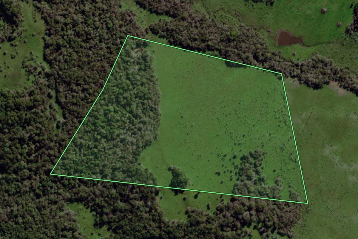 Imagem de satélite do imóvel rural em Santo Antônio das Missões (RS), com o contorno declarado no CAR desenhado por cima.