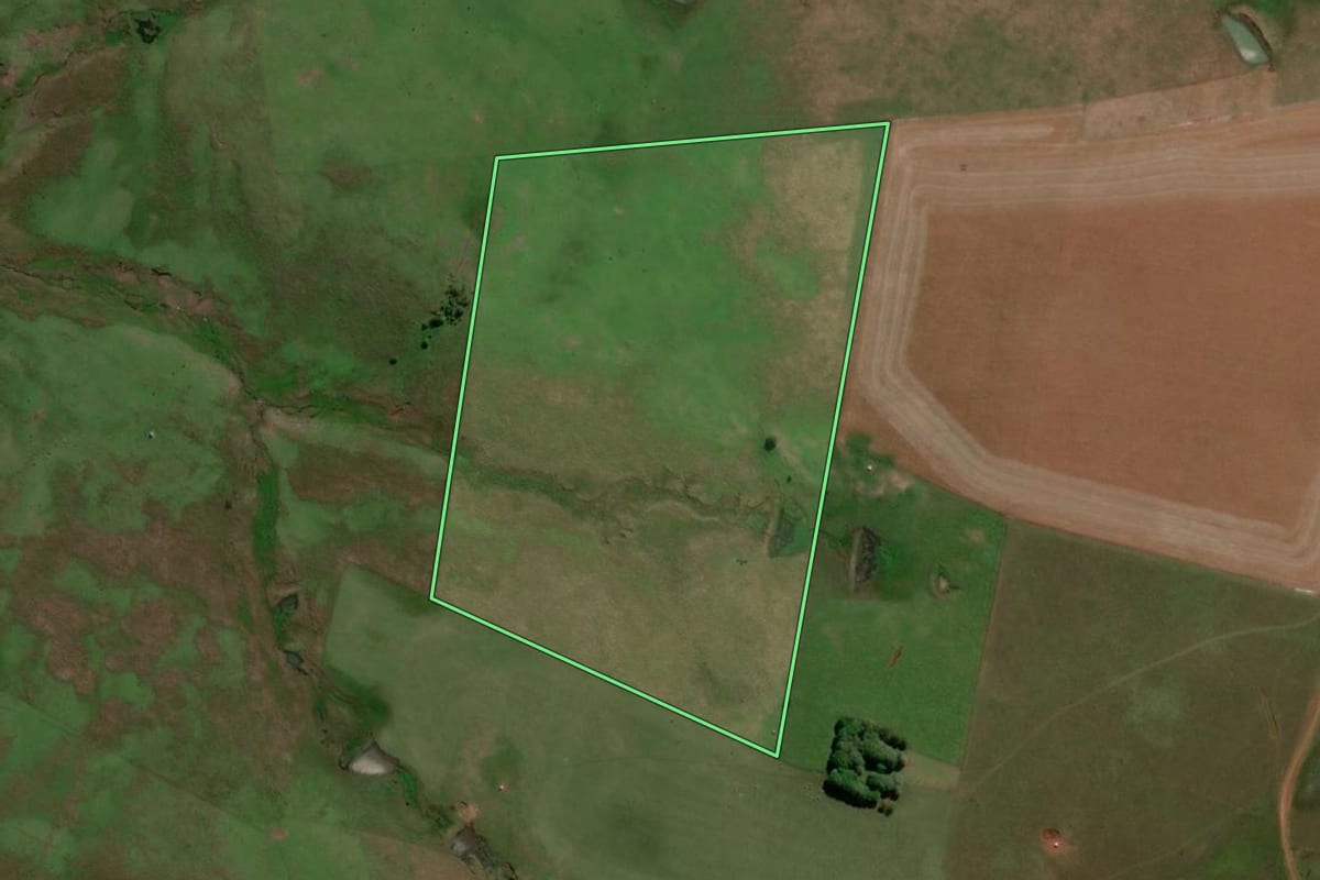 Imagem de satélite do imóvel rural em Santo Antônio das Missões (RS), com o contorno declarado no CAR desenhado por cima.