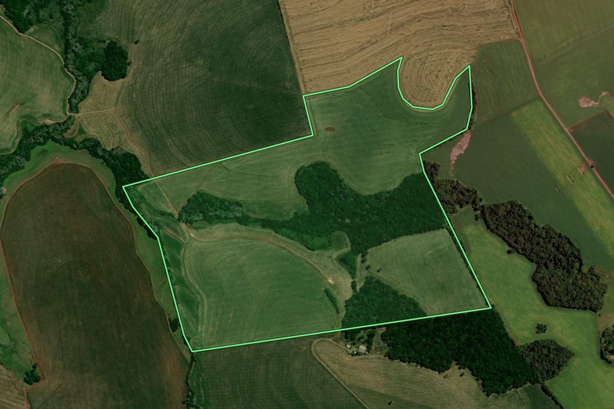 Imagem de satélite do imóvel rural em Santo Antônio do Planalto (RS), com o contorno declarado no CAR desenhado por cima.