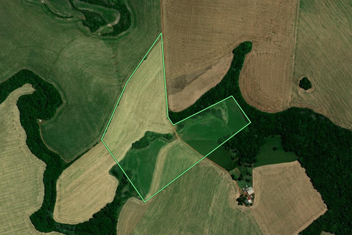 Imagem de satélite do imóvel rural em Santo Antônio do Planalto (RS), com o contorno declarado no CAR desenhado por cima.