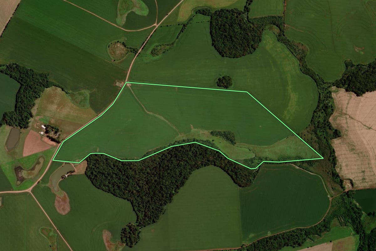Imagem de satélite do imóvel rural em Santo Antônio do Planalto (RS), com o contorno declarado no CAR desenhado por cima.