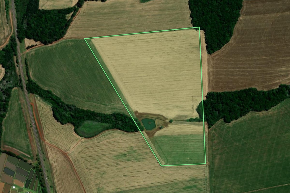 Imagem de satélite do imóvel rural em Santo Antônio do Planalto (RS), com o contorno declarado no CAR desenhado por cima.