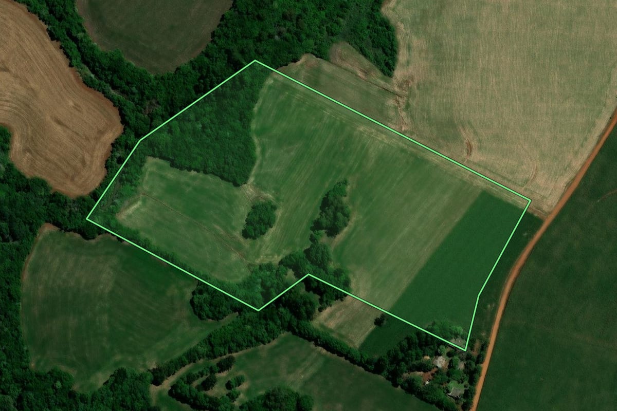 Imagem de satélite do imóvel rural em Santo Antônio do Planalto (RS), com o contorno declarado no CAR desenhado por cima.