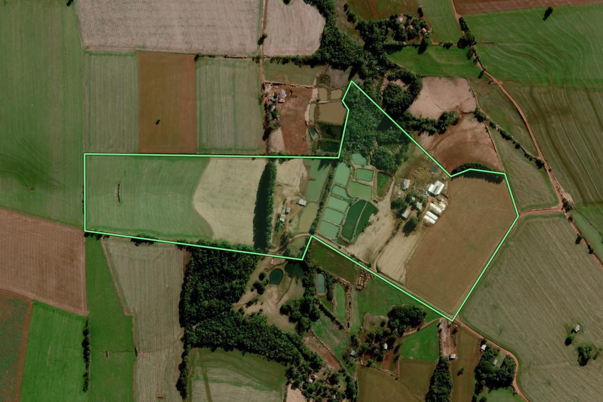 Imagem de satélite do imóvel rural em Santo Augusto (RS), com o contorno declarado no CAR desenhado por cima.