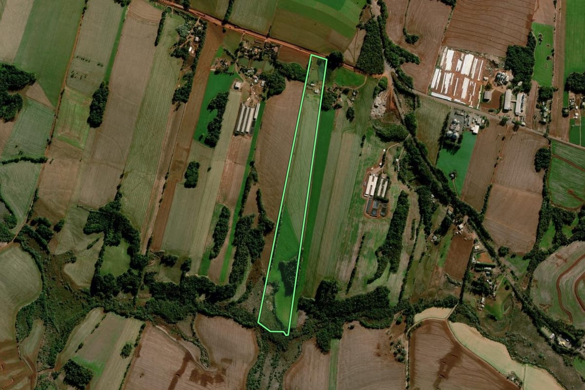 Imagem de satélite do imóvel rural em Santo Augusto (RS), com o contorno declarado no CAR desenhado por cima.