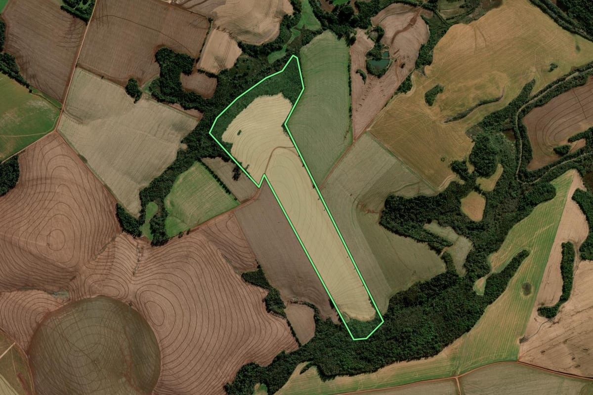 Imagem de satélite do imóvel rural em Santo Augusto (RS), com o contorno declarado no CAR desenhado por cima.