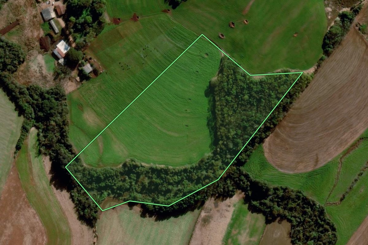 Imagem de satélite do imóvel rural em Santo Augusto (RS), com o contorno declarado no CAR desenhado por cima.