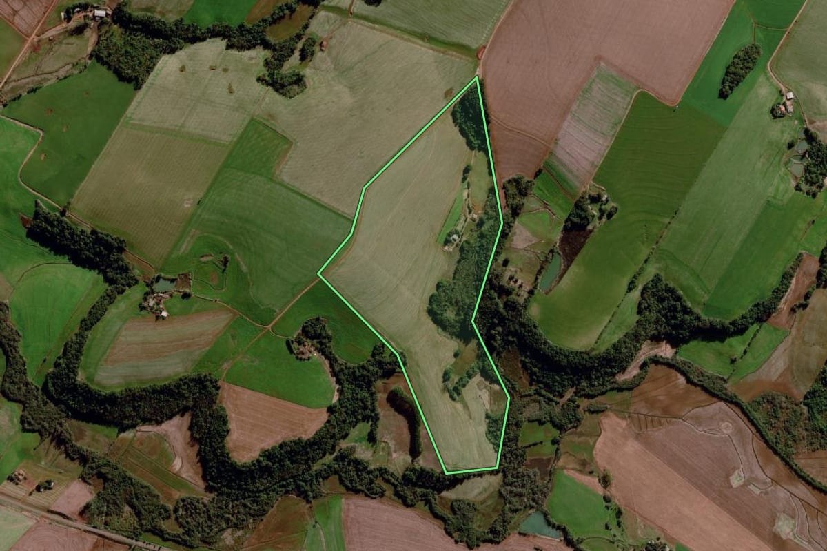 Imagem de satélite do imóvel rural em Santo Augusto (RS), com o contorno declarado no CAR desenhado por cima.
