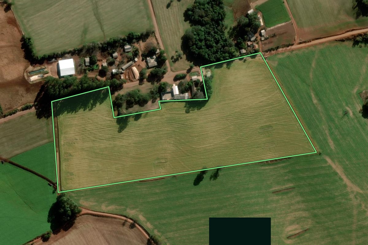 Imagem de satélite do imóvel rural em Santo Augusto (RS), com o contorno declarado no CAR desenhado por cima.