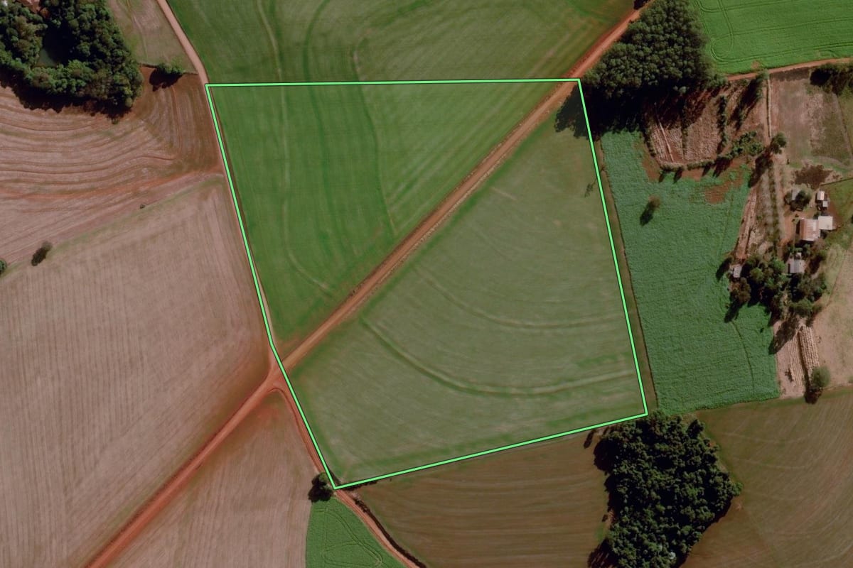 Imagem de satélite do imóvel rural em Santo Augusto (RS), com o contorno declarado no CAR desenhado por cima.