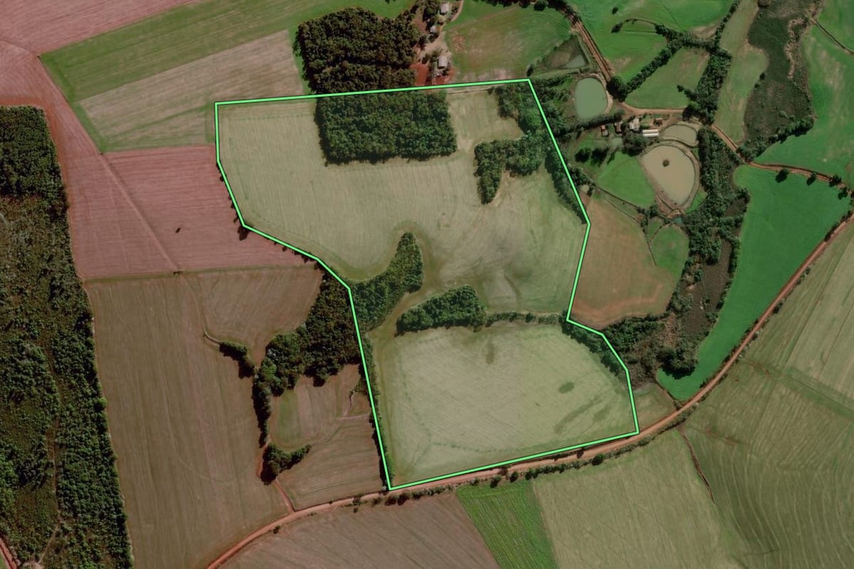 Imagem de satélite do imóvel rural em Santo Augusto (RS), com o contorno declarado no CAR desenhado por cima.