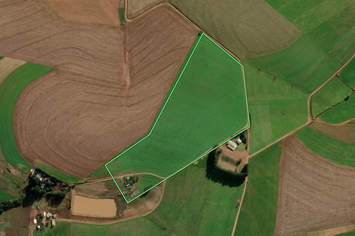 Imagem de satélite do imóvel rural em Santo Augusto (RS), com o contorno declarado no CAR desenhado por cima.